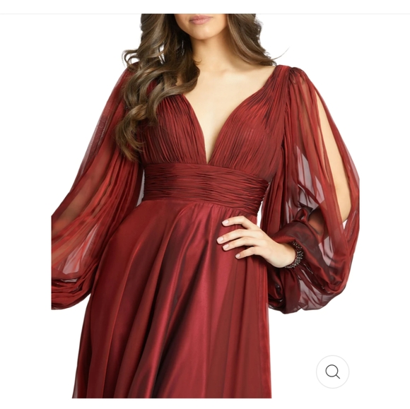 Mac Duggal Chiffon Open Sleeve A Line Gown Garnet #67414 Size 12, 4 - Picture 1 of 5